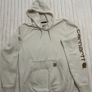 Carhartt Cream Pullover Hoodie with Brown Sleeve Logo